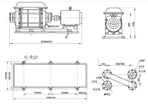 2SK-20、30两级水环真空泵外形及安装尺寸