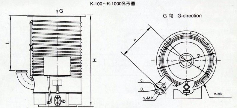 K型扩散泵的安装尺寸图